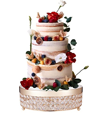 Kyriathe 16 inches Gold Cake Stands with Shining Crystal Beads Dessert Cookies Fruit Serving Tray for Wedding Birthday Party (Gold, 16")