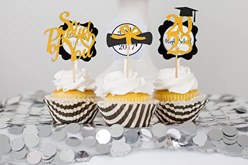 Graduation Cupcake Toppers 2023 Orange, Glitter Class of 2023 Cupcake Toppers Supplies, Class of 2023 Congrats Grad Cap Diploma Cupcake Picks for Graduation Party Decorations 2023 Orange and Black - 40Pcs
