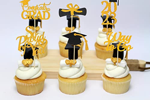 Graduation Cupcake Toppers 2023 Orange, Glitter Class of 2023 Cupcake Toppers Supplies, Class of 2023 Congrats Grad Cap Diploma Cupcake Picks for Graduation Party Decorations 2023 Orange and Black - 40Pcs