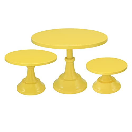 3-Set Cake Stand Set, Metal Cupcake Dessert Holder Party Serving Tray for Baby Shower Wedding Birthday Parties Celebration,Yellow