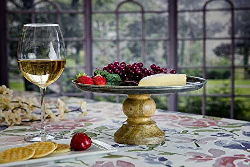 Boston Warehouse Gavlvanized Metal and Wood Cake Stand, 10 Inch, Natural