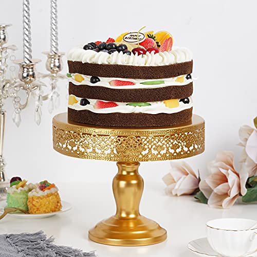 JAZUIHA Cake Stand 10 Inches Round Cupcake Stands Gold Pedestal Holder Party Dessert Display Stand for Wedding Brithday Celebration Baby Shower Gold
