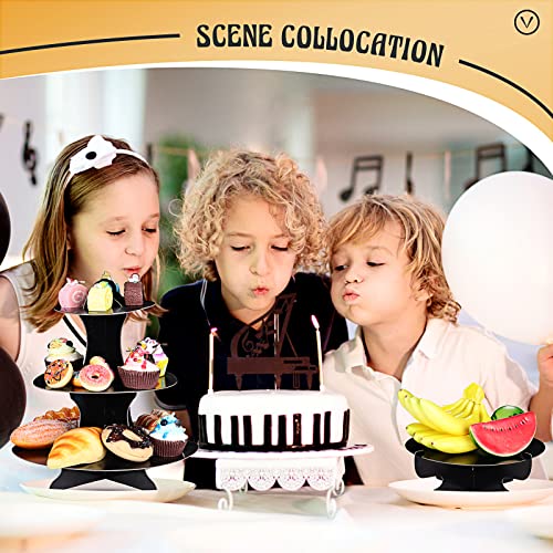7 Pieces Cake Stand Set 3-Tier Cardboard Cupcake Stand 1-Tier Cake Stand Round Dessert Stand Rectangle Serving Tray Reusable Platters Cupcake Holders for Desserts Birthday Party(Black)