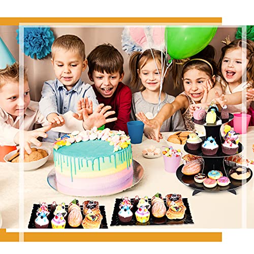7 Pieces Cake Stand Set 3-Tier Cardboard Cupcake Stand 1-Tier Cake Stand Round Dessert Stand Rectangle Serving Tray Reusable Platters Cupcake Holders for Desserts Birthday Party(Black)