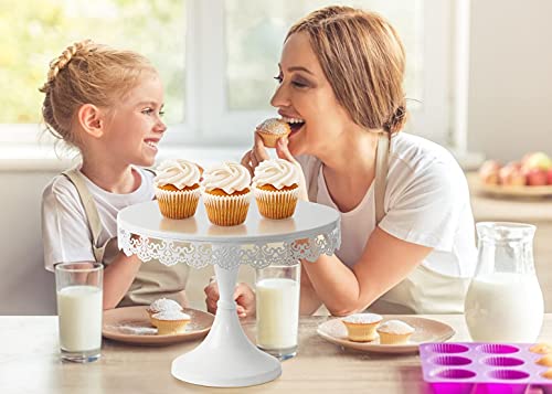 TRSPCWR White Cake Stand 10in , Metal Dessert Display Stands Cupcake Holder, Decor for Wedding, Birthday, Party, Round