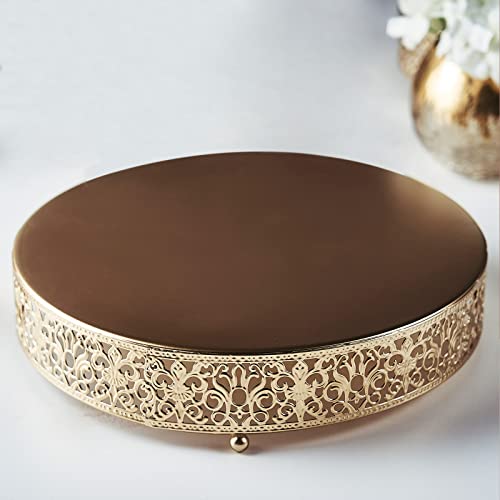 Efavormart 12" Round Lace Gold Metal Wedding Cake Stand, Dessert Display Stand Glossy Metallic Finish for Dessert Cupcake Pastry Candy Display Plate Event, Birthday Party