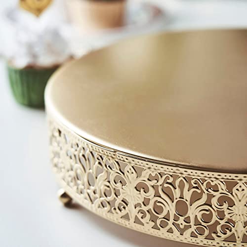 Efavormart 12" Round Lace Gold Metal Wedding Cake Stand, Dessert Display Stand Glossy Metallic Finish for Dessert Cupcake Pastry Candy Display Plate Event, Birthday Party