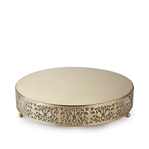 Efavormart 12" Round Lace Gold Metal Wedding Cake Stand, Dessert Display Stand Glossy Metallic Finish for Dessert Cupcake Pastry Candy Display Plate Event, Birthday Party