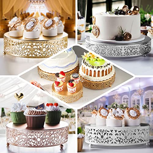 Efavormart 12" Round Lace Gold Metal Wedding Cake Stand, Dessert Display Stand Glossy Metallic Finish for Dessert Cupcake Pastry Candy Display Plate Event, Birthday Party