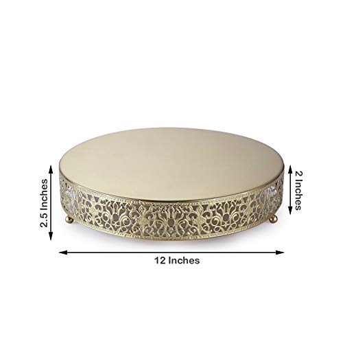 Efavormart 12" Round Lace Gold Metal Wedding Cake Stand, Dessert Display Stand Glossy Metallic Finish for Dessert Cupcake Pastry Candy Display Plate Event, Birthday Party