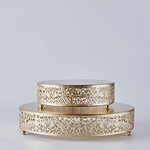 Efavormart 12" Round Lace Gold Metal Wedding Cake Stand, Dessert Display Stand Glossy Metallic Finish for Dessert Cupcake Pastry Candy Display Plate Event, Birthday Party