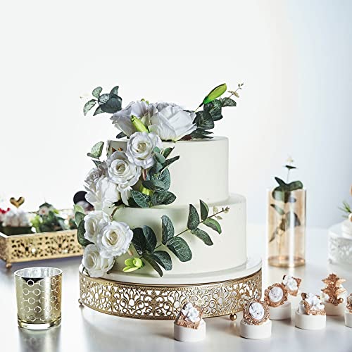 Efavormart 12" Round Lace Gold Metal Wedding Cake Stand, Dessert Display Stand Glossy Metallic Finish for Dessert Cupcake Pastry Candy Display Plate Event, Birthday Party