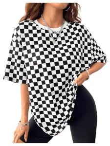 Milumia Women’s Checkered Crew Neck T-Shirt - X-Small