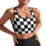 Black and White Checkered Sports Bra for Women
