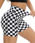 ZLLW Women's High Waist Checkered Yoga Shorts