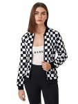 WDIRARA Women's Plaid Zip Front Jacket - Black/White