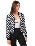 WDIRARA Women's Plaid Zip Front Jacket - Black/White