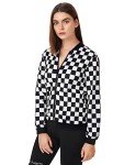WDIRARA Women's Plaid Zip Front Jacket - Black/White