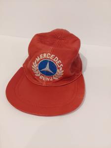 Vintage Mercedes Benz Red Embroidered Leather Cap