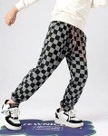 Boys' Black Checked Jogging Pants, Ages 5-13
