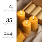 Natural Beeswax Pillar Candles - 4 Pack