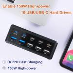 150W Multi-Port USB Charger with Switch Control