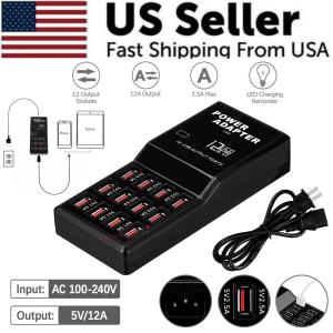 12-Port USB Charging Station for Phones and Devices