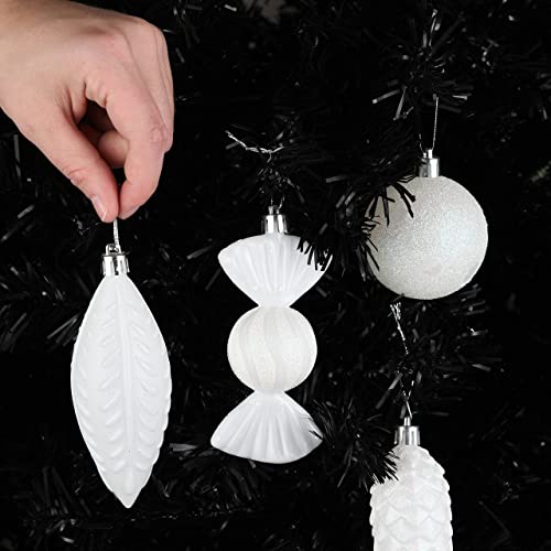 White Christmas Tree Decorations - 24pc Shatterproof Ornaments