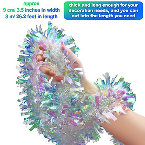 Christmas Tinsel Garland: Shiny Iridescent White Decorations