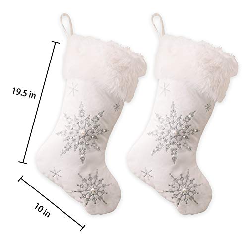 Snowflake Stitched Christmas Stockings - White, 2 Pack