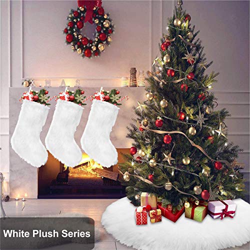 Snowy White Faux Fur Christmas Stockings - Set of 4
