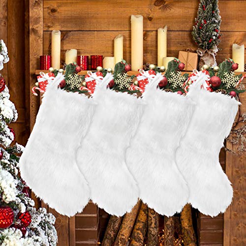 Snowy White Faux Fur Christmas Stockings - Set of 4