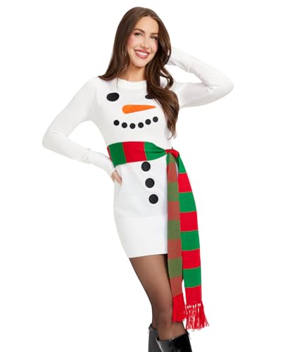 Festive Women's Snowman Ugly Sweater Dress: Medium