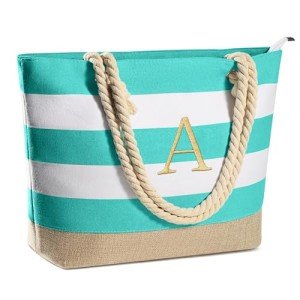 Personalized Initial Canvas Beach Tote Bag