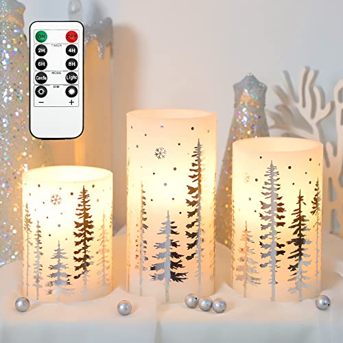 Flameless Silver LED Christmas Pillar Candles Set