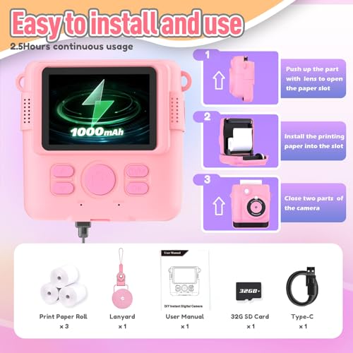 Kids Instant Print Camera - Christmas Gift for Ages 3-12