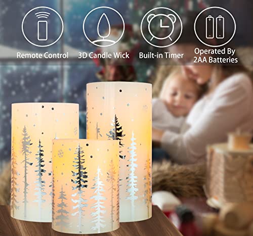 Flameless Silver LED Christmas Pillar Candles Set