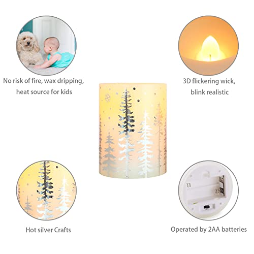 Flameless Silver LED Christmas Pillar Candles Set