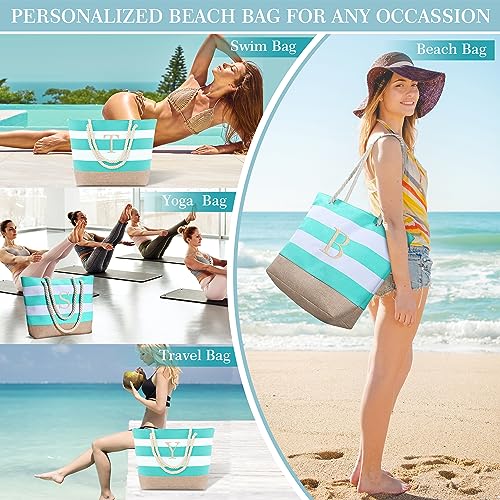 Personalized Initial Canvas Beach Tote Bag
