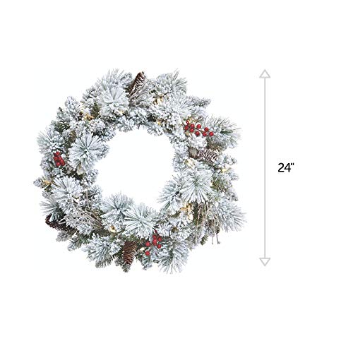 Festive 24" Berry Flocked Christmas Wreath with LED Lights