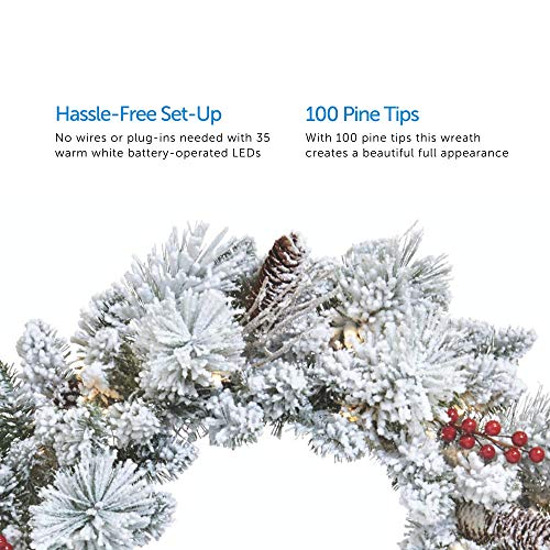 Festive 24" Berry Flocked Christmas Wreath with LED Lights