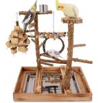 Natural Wood Bird Playground with Removable Tray and Cups