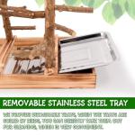 Natural Wood Bird Playground with Removable Tray and Cups