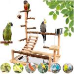 Wooden Cockatiel Bird Play Stand with Tray & Cups