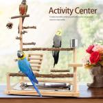 Wooden Cockatiel Bird Play Stand with Tray & Cups