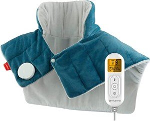 Comfytemp Heating Pad for Neck and Shoulders and Back, FSA HSA Eligible 2.6lb Weighted Electric Heat Pad for Pain Relief, Large Heated Wrap, 9 Heat Settings, 11 Auto-Off, Gifts for Women Men Mom Dad
