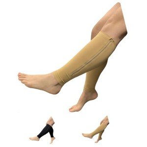 HealthyNees Seniors Care Footless 15-20 mmHg Compression Shin Calf Leg Men Women 1 Pair Zipper Sleeves (Nude, 3X-Large)