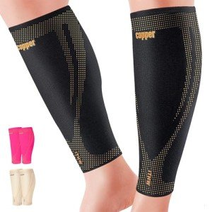 ITHW Copper Calf Compression Sleeves for Men and Women, Shin Splint Compression Sleeve for Legs Pain Relief, Footless Compression Socks for Varicose Veins (1 Pair)