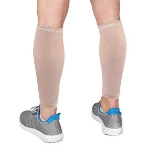 Calf Compression Sleeves for Men and Women - Footless Compression Socks for Runners, Shin Splints, Varicose Vein & Calf Pain Relief - Leg Brace for Running, Cycling, Travel - Large, Nude