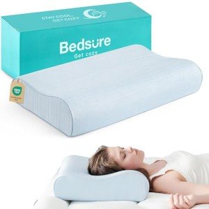 Bedsure Cervical Neck Support Pillow for Sleeping, Odorless Memory Foam with Cool-Touch Ice Pillowcases, Ergonomic Contour Orthopedic Pillow for Neck Pain Relief, for Side, Back, Stomach Sleepers